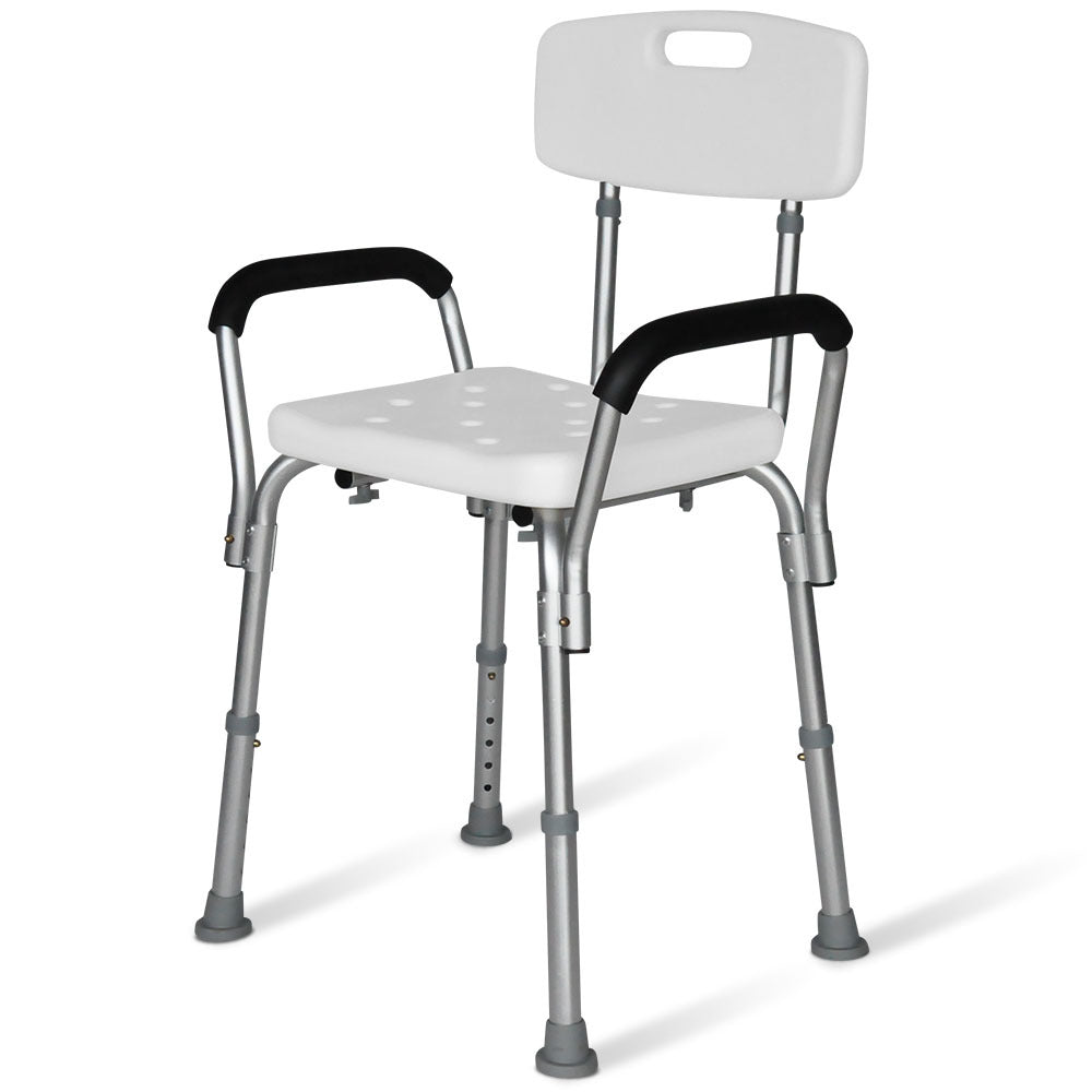 EQUIPMED Shower Chair Bath Seat 120kg Capacity, with Arms, Adjustable Height, for Elderly, White