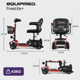 EQUIPMED FreeLite+ Mid-Sized Foldable Electric Mobility Scooter, Lithium Battery, Long Range and Easy Charging, Red