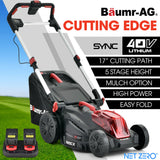 BAUMR-AG 520CX 40V SYNC 17" Cordless Lawn Mower Kit, Fast Charger, 2 x 4Ah Battery, 5 Cutting Heights, Adjustable Ergonomic Handle, Mulching Option