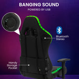 Overdrive Gaming Chair, with Bluetooth Speakers, RGB LED Lights, Reclining Game Armchair, Black