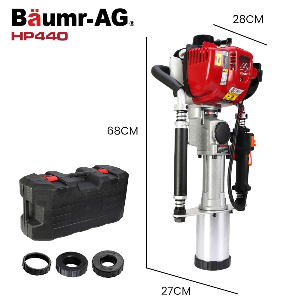 BAUMR-AG 38cc 4-Stroke Petrol Post Driver, with Carry Case & 3 Piling Sleeves