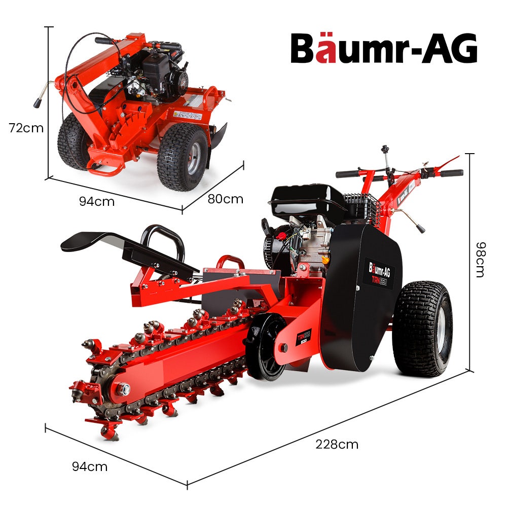 BAUMR-AG TRN660 8HP 600mmx90mm Trench Digger, Heavy-duty Carbide Claws, EZ Start, 8HP, Adj Controls