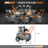 UNIMAC 50L 3.0HP Silent Oil-Free Electric Air Compressor, Portable, Twin Nitto Outlets