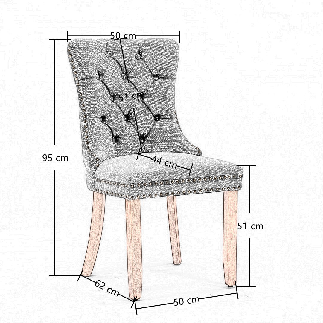 6x AADEN Modern Elegant Button-Tufted Upholstered Fabric with Studs Trim and Wooden legs Dining Side Chair-Beige