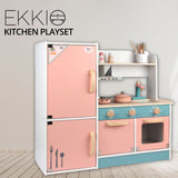 EKKIO Kids Wooden Kitchen Playset with Refrigerator and Accessories