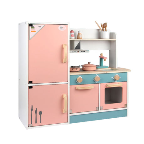 EKKIO Kids Wooden Kitchen Playset with Refrigerator and Accessories