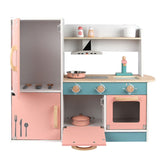 EKKIO Kids Wooden Kitchen Playset with Refrigerator and Accessories