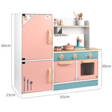 EKKIO Kids Wooden Kitchen Playset with Refrigerator and Accessories