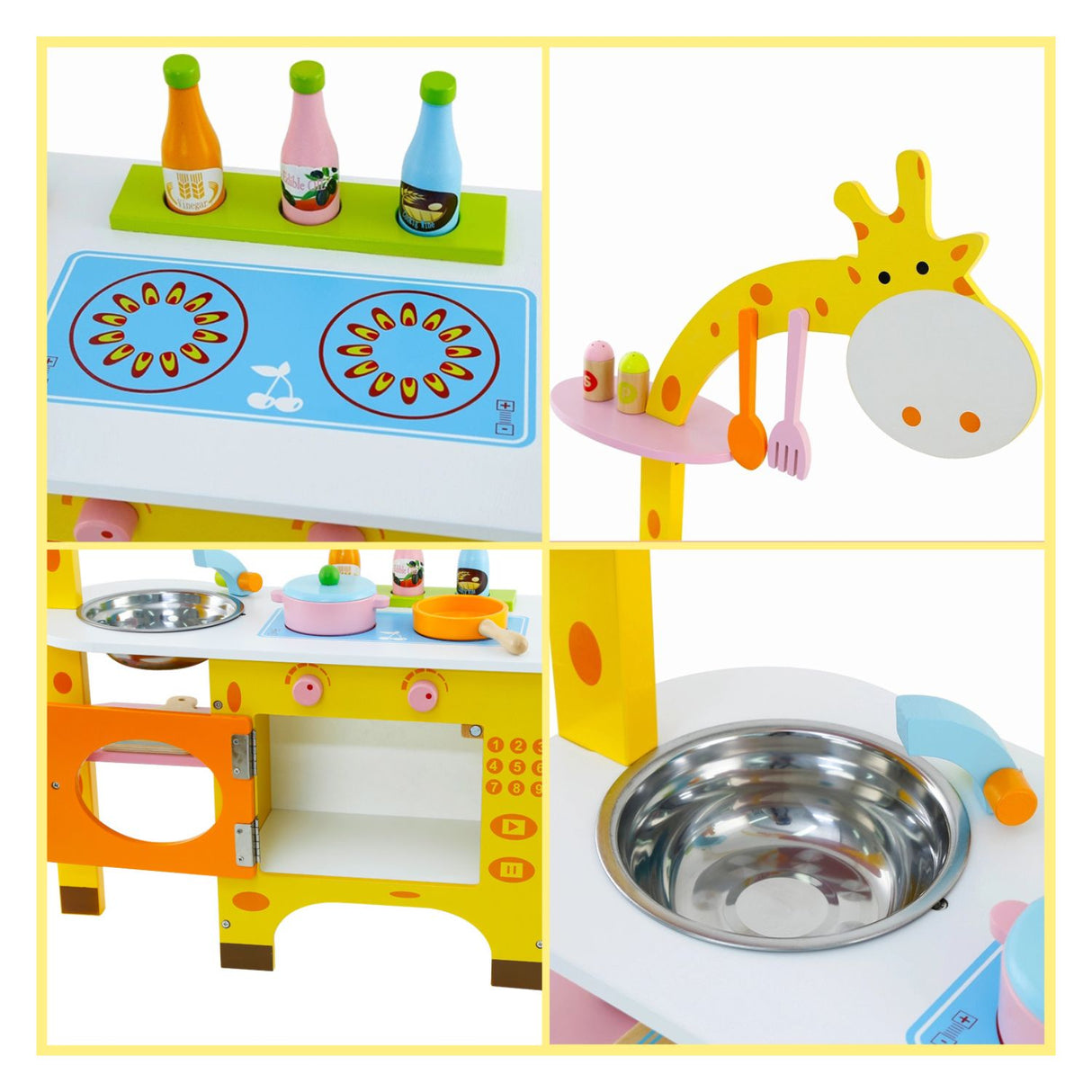 EKKIO Wooden Kitchen Playset for Kids (Giraffe Shape Kitchen Set)