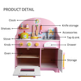 EKKIO Wooden Kitchen Playset for Kids with Clock (Japanese Style Kitchen Set, Pink)