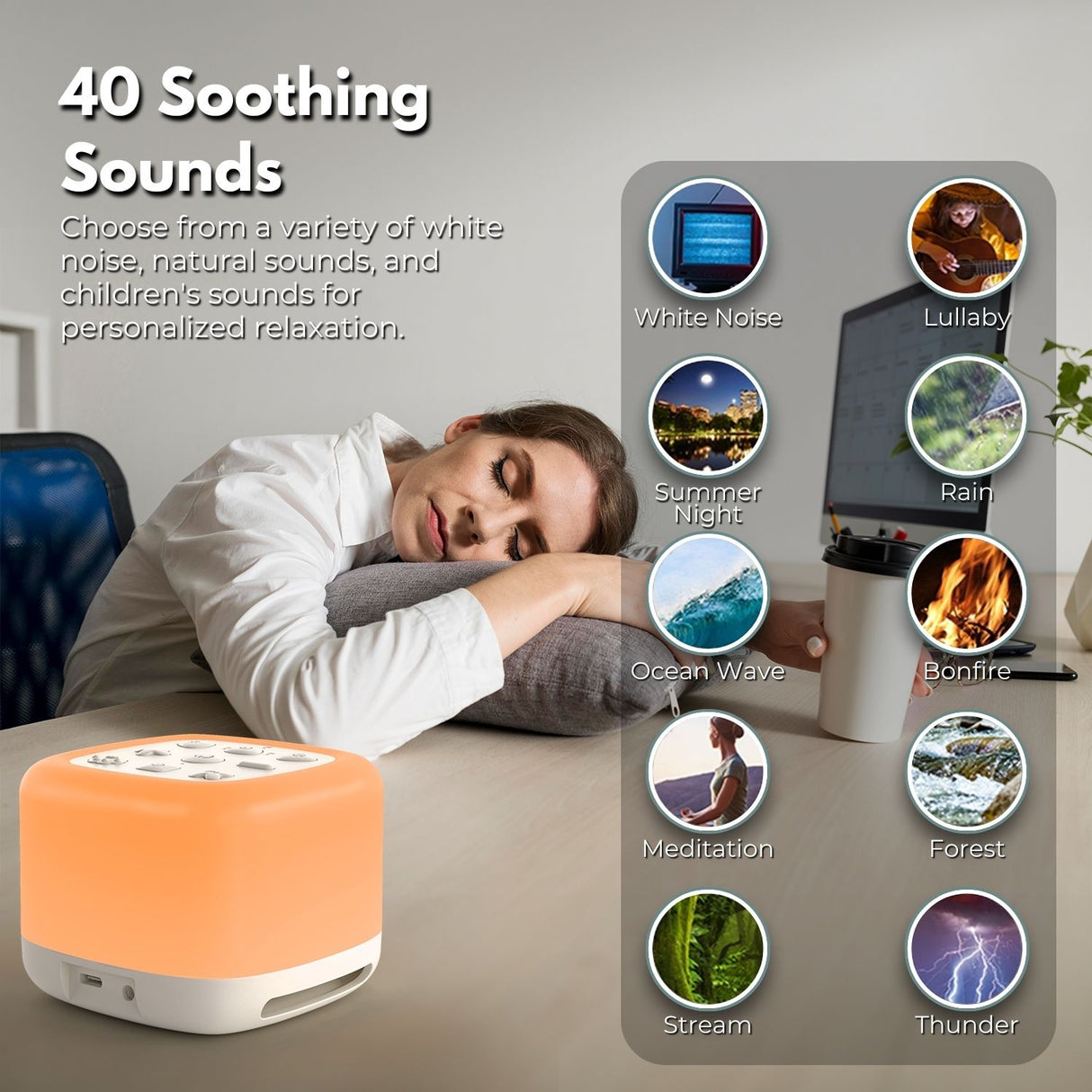 GOMINIMO Portable White Noise Machine with Night Light and 40 Relaxing Sounds for Sleep (White)