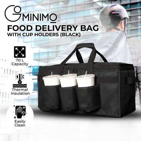 GOMINIMO Thermal Insulated Food Delivery Bag with Cup Holders (Black & Grey)