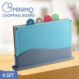 GOMINIMO Color-Coded Chopping Board Set with Index Tabs and Stylish Dark Grey Stand