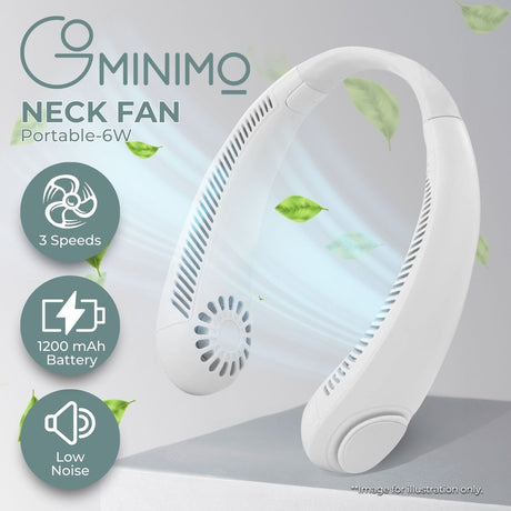 Gominimo Hands-Free Rechargeable Neck Fan in Sleek White