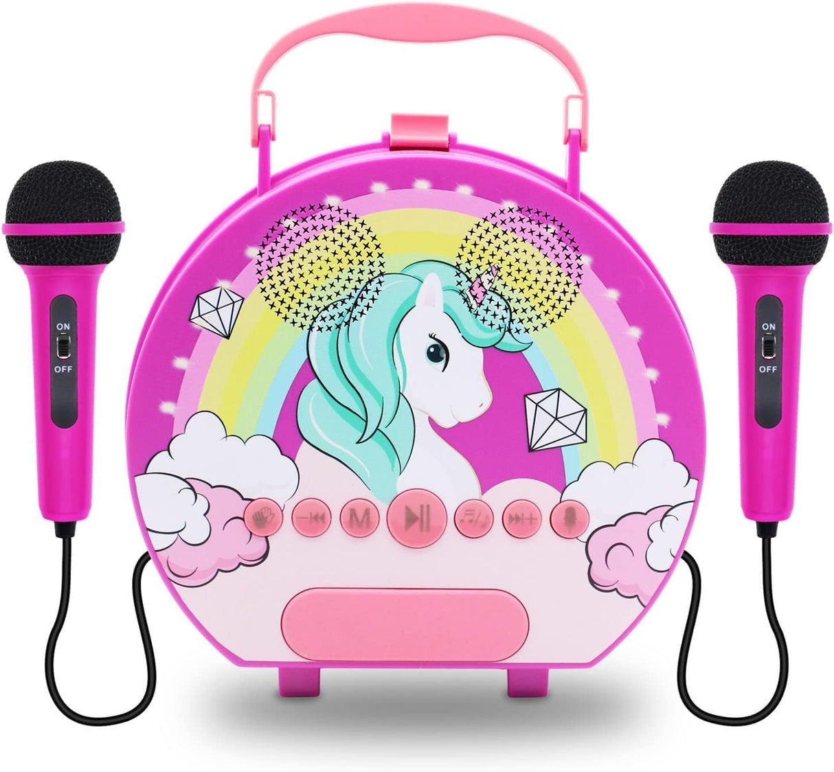 GOMINIMO Children's Round Karaoke System with Dual Microphones (Purple Unicorn Design)