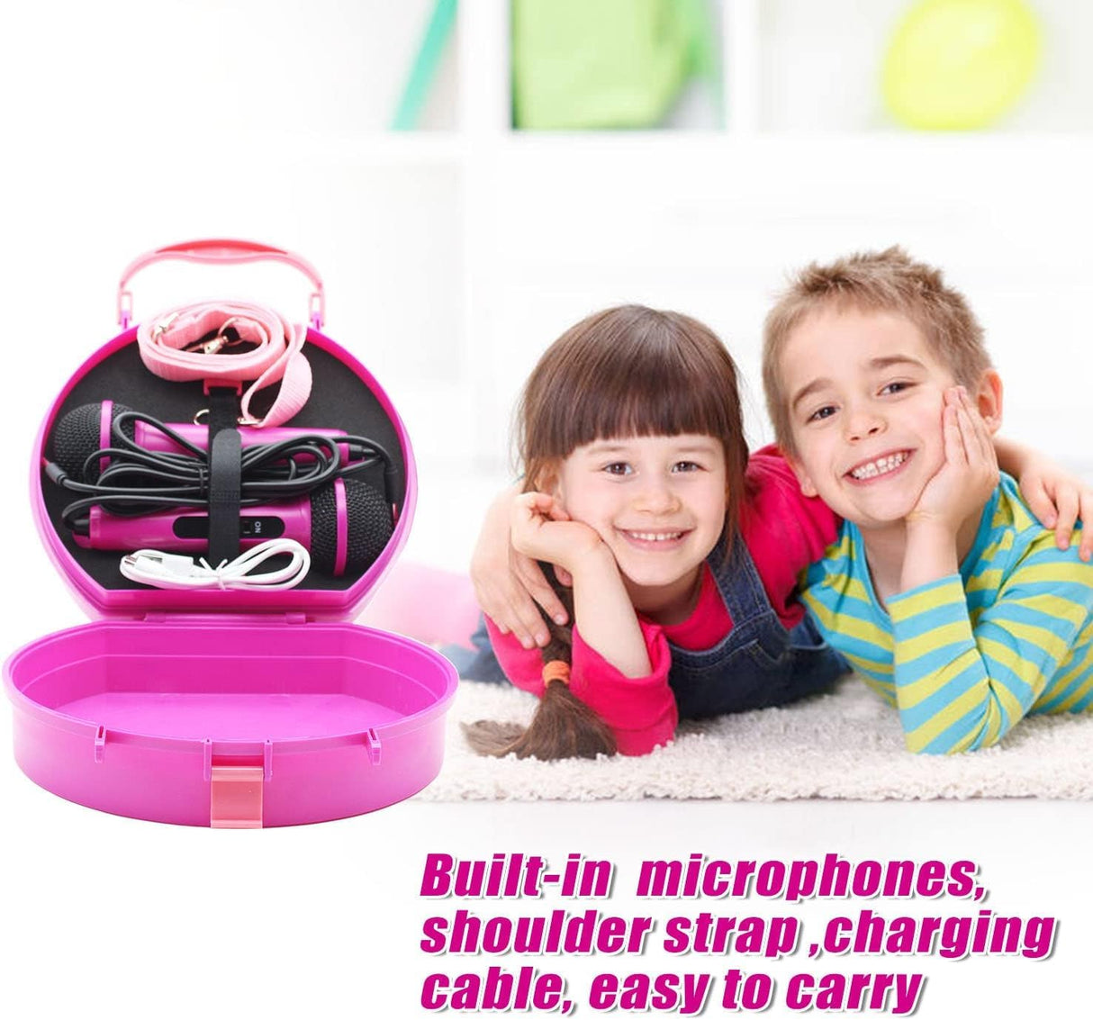 GOMINIMO Children's Round Karaoke System with Dual Microphones (Purple Unicorn Design)