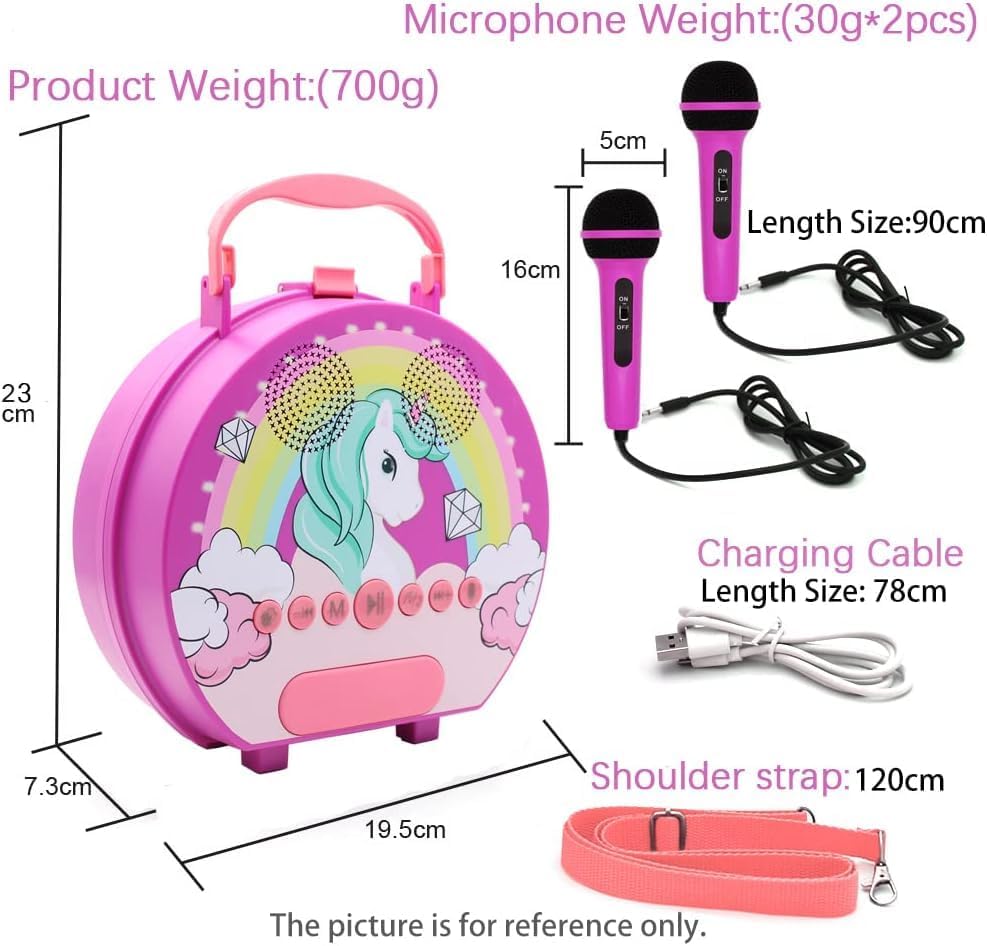 GOMINIMO Children's Round Karaoke System with Dual Microphones (Purple Unicorn Design)