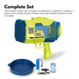 GOMINIMO 132-Hole Bubble Blaster Gun for Kids - Vibrant Dark Blue & Green Design