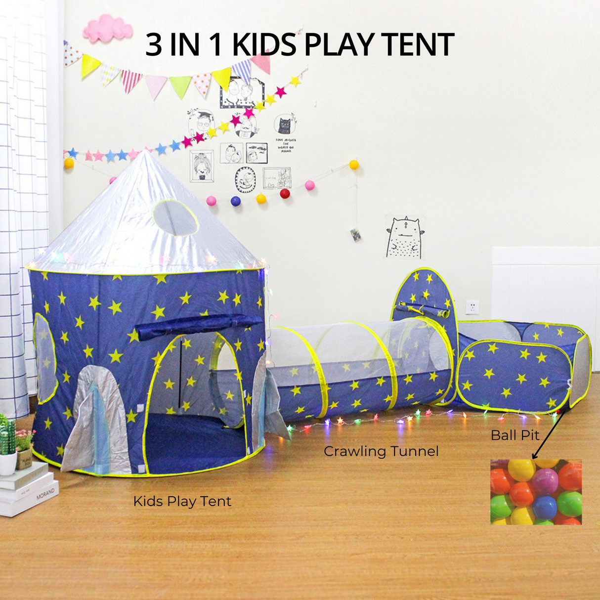 3-in-1 Colorful Capsule-Shaped Kids Play Tent with Carrying Bag (Blue & Yellow)