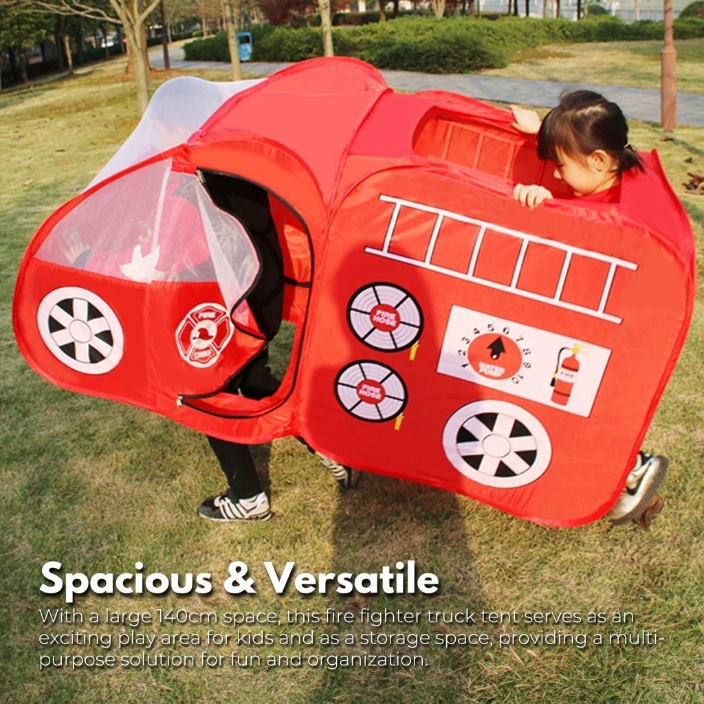 Kids Firefighter Truck Play Tent - Foldable Indoor Playhouse (Red)