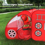 Kids Firefighter Truck Play Tent - Foldable Indoor Playhouse (Red)