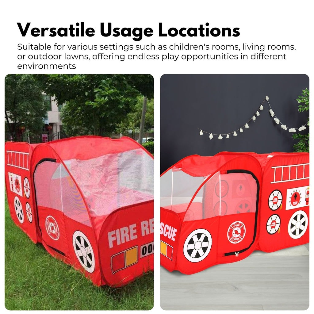 Kids Firefighter Truck Play Tent - Foldable Indoor Playhouse (Red)