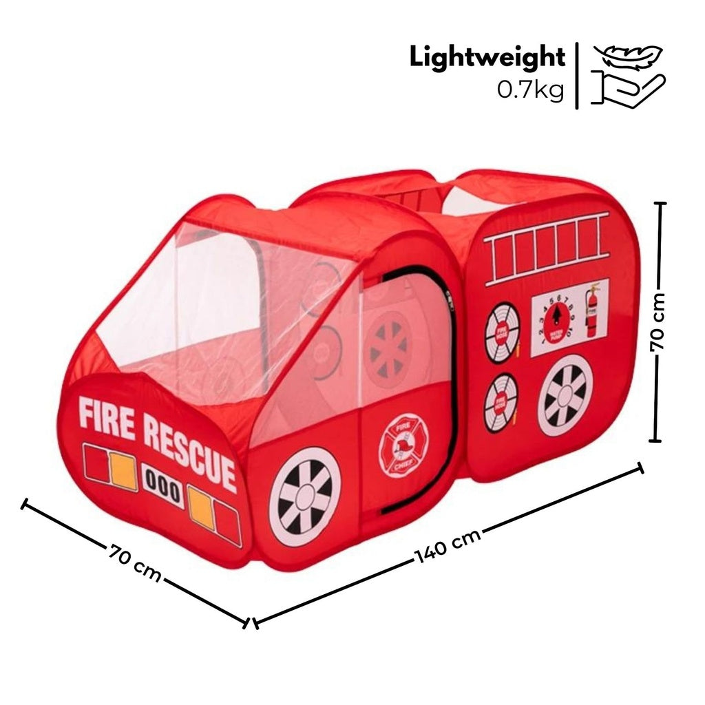 Kids Firefighter Truck Play Tent - Foldable Indoor Playhouse (Red)