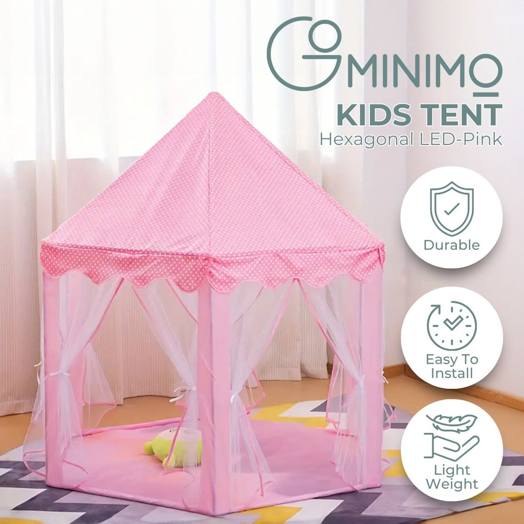 Gominimo Kids Pink Hexagonal Play Tent with LED Lights