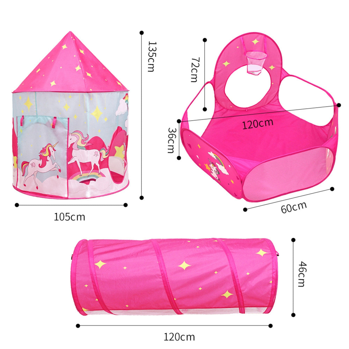 Magical 3-in-1 Unicorn Play Tent for Kids (Pink)