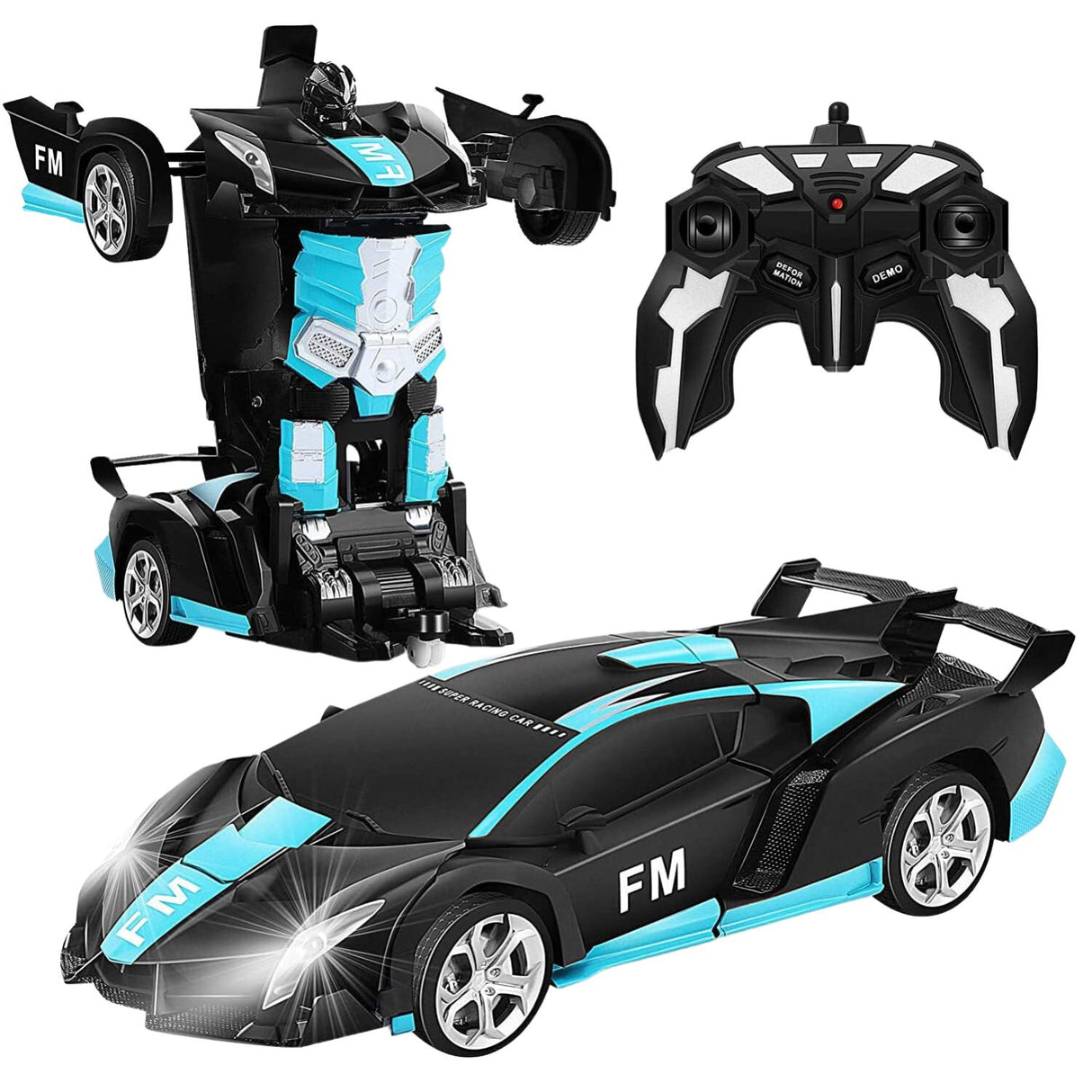 GOMINIMO Remote Control Transforming Robot Car - Black Cyan Edition