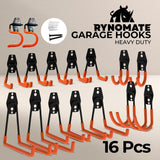 RYNOMATE 16 Pack Garage Hooks Heavy Duty (Orange)