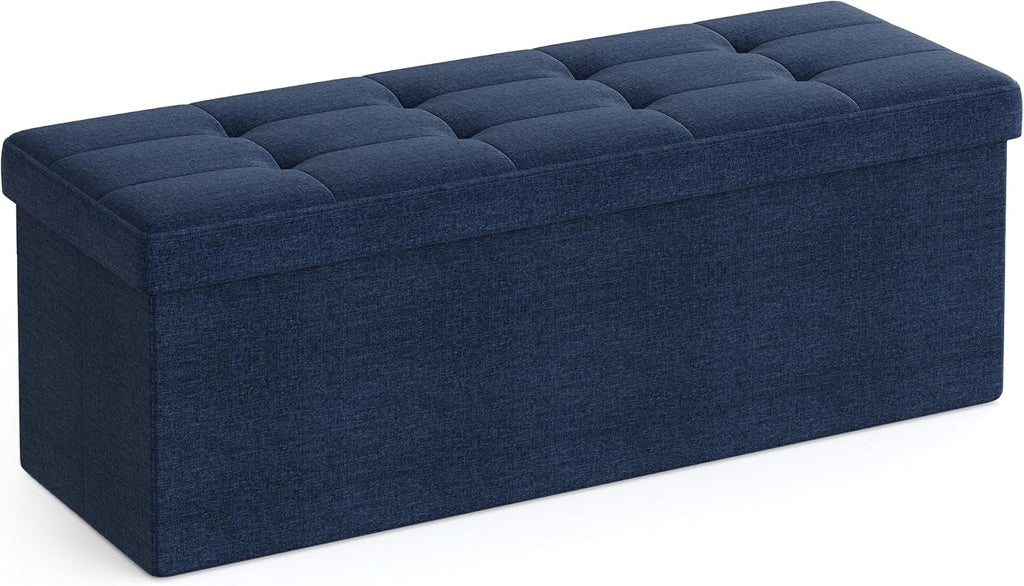 Navy Blue Foldable Storage Bench with Metal Divider and Comfortable Padding - 110cm by SONGMICS