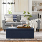 Navy Blue Foldable Storage Bench with Metal Divider and Comfortable Padding - 110cm by SONGMICS