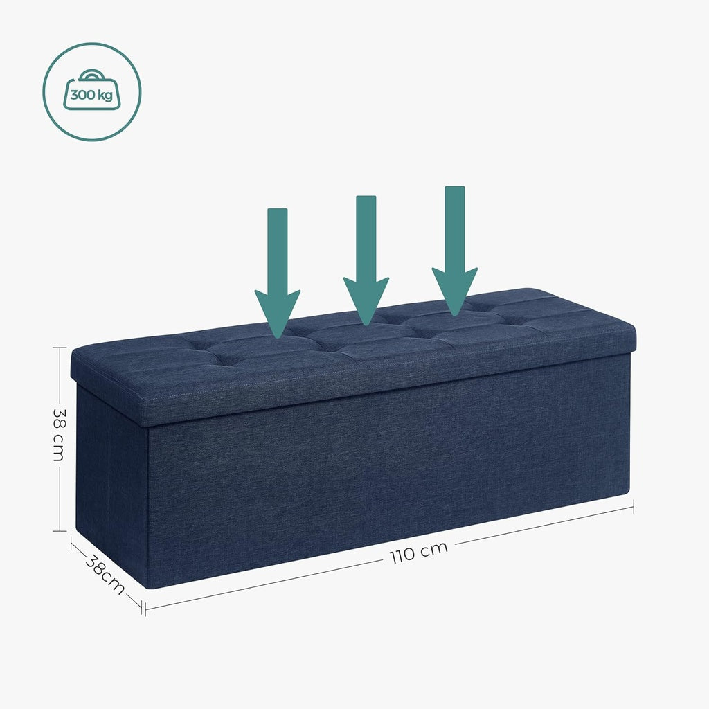 Navy Blue Foldable Storage Bench with Metal Divider and Comfortable Padding - 110cm by SONGMICS