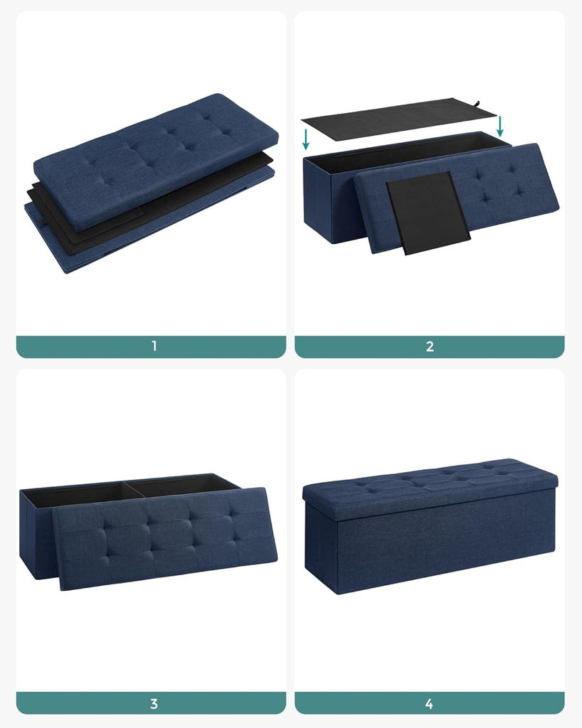 Navy Blue Foldable Storage Bench with Metal Divider and Comfortable Padding - 110cm by SONGMICS