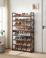 8-Tier Adjustable Bronze Shoe Rack for 32 Pairs with Detachable Shelves