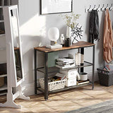 Rustic Industrial Console Table with Dual Mesh Shelves in Brown and Black