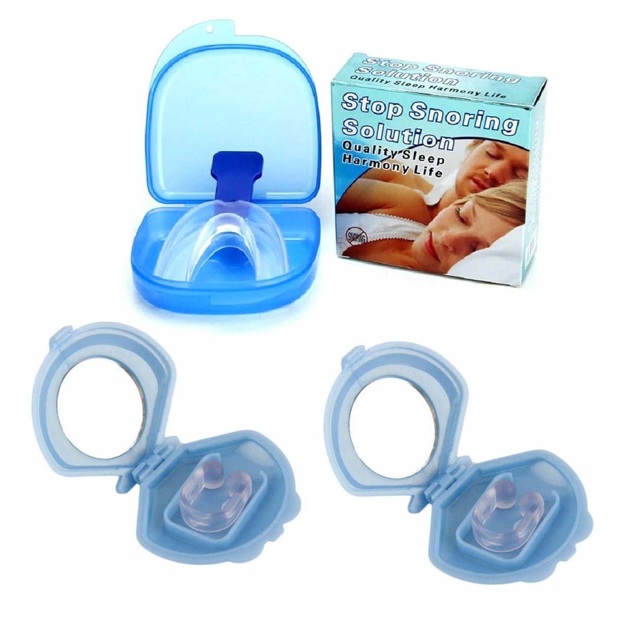 2x Mouthguard Mouthpiece + 2x Nose Clip Anti Snoring Aid Sleep Breathing Device