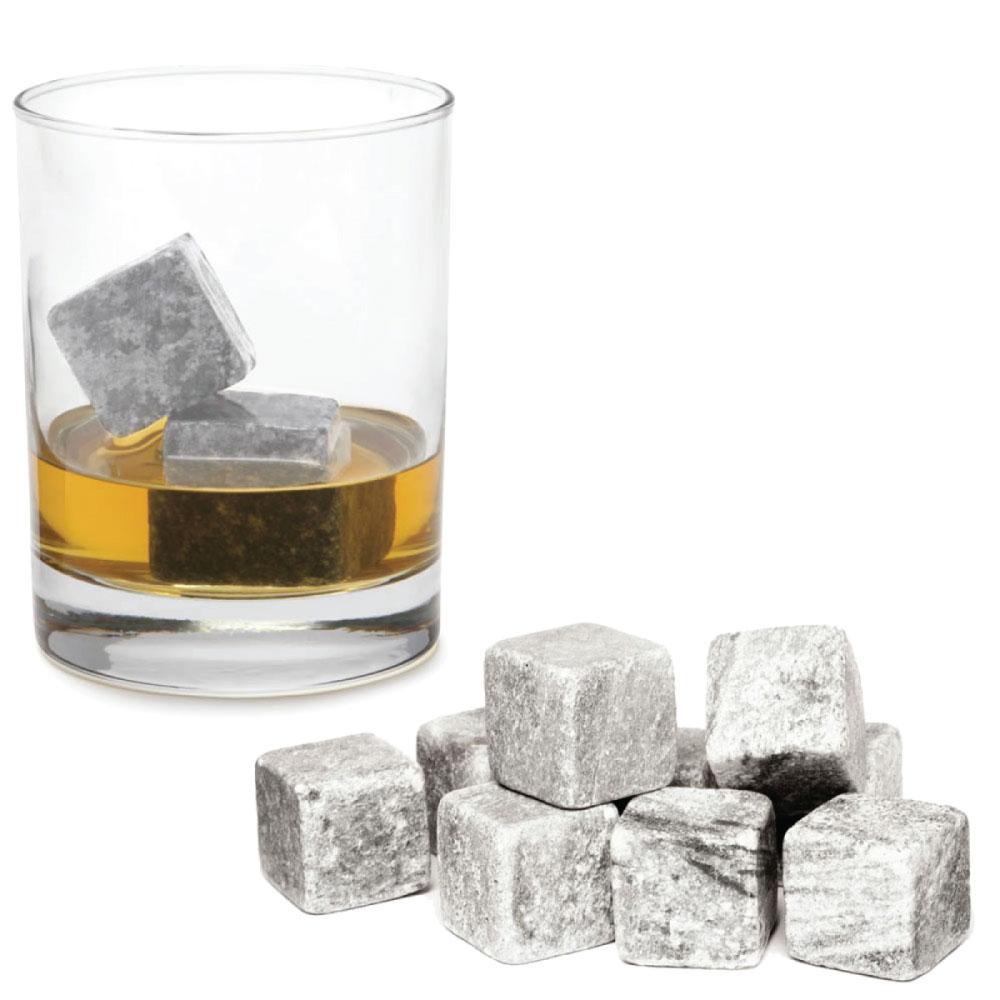 Natural Marble Whiskey Chilling Stones - Set of 9 Reusable Ice Cubes for Perfectly Chilled Drinks