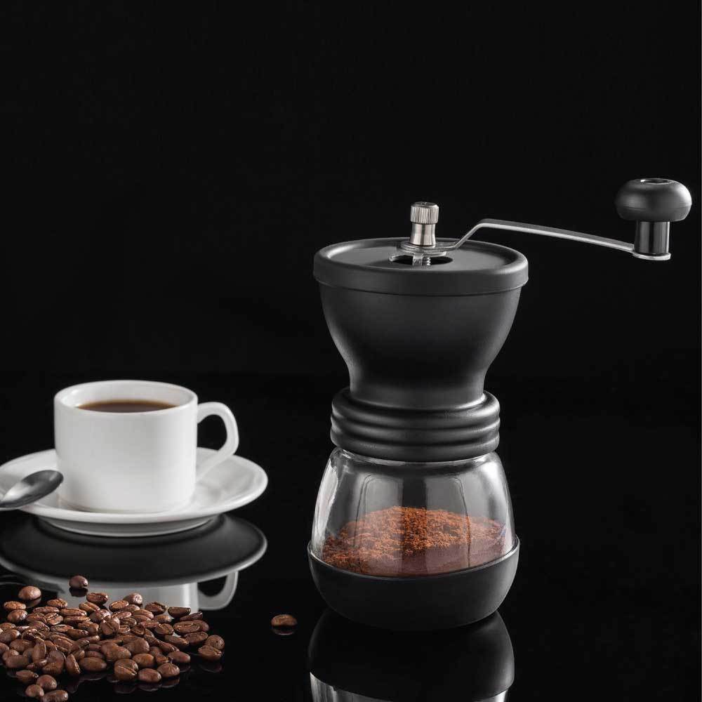 Coffee Bean Grinder - Manual Hand Stainless Ceramic Burr Core Glass Jar Nut Mill