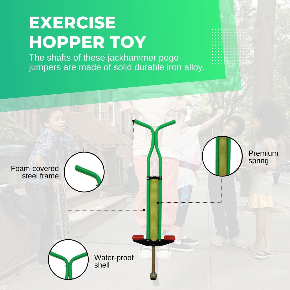 Green Kids Pogo Stick - Fun Jumping Exercise Toy for Children