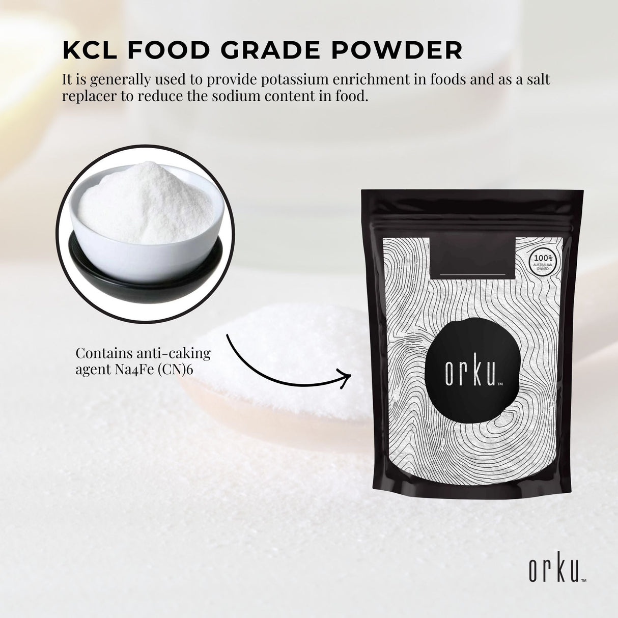 100g Food Grade Potassium Chloride Powder - E508 Salt Alternative for Sodium Reduction