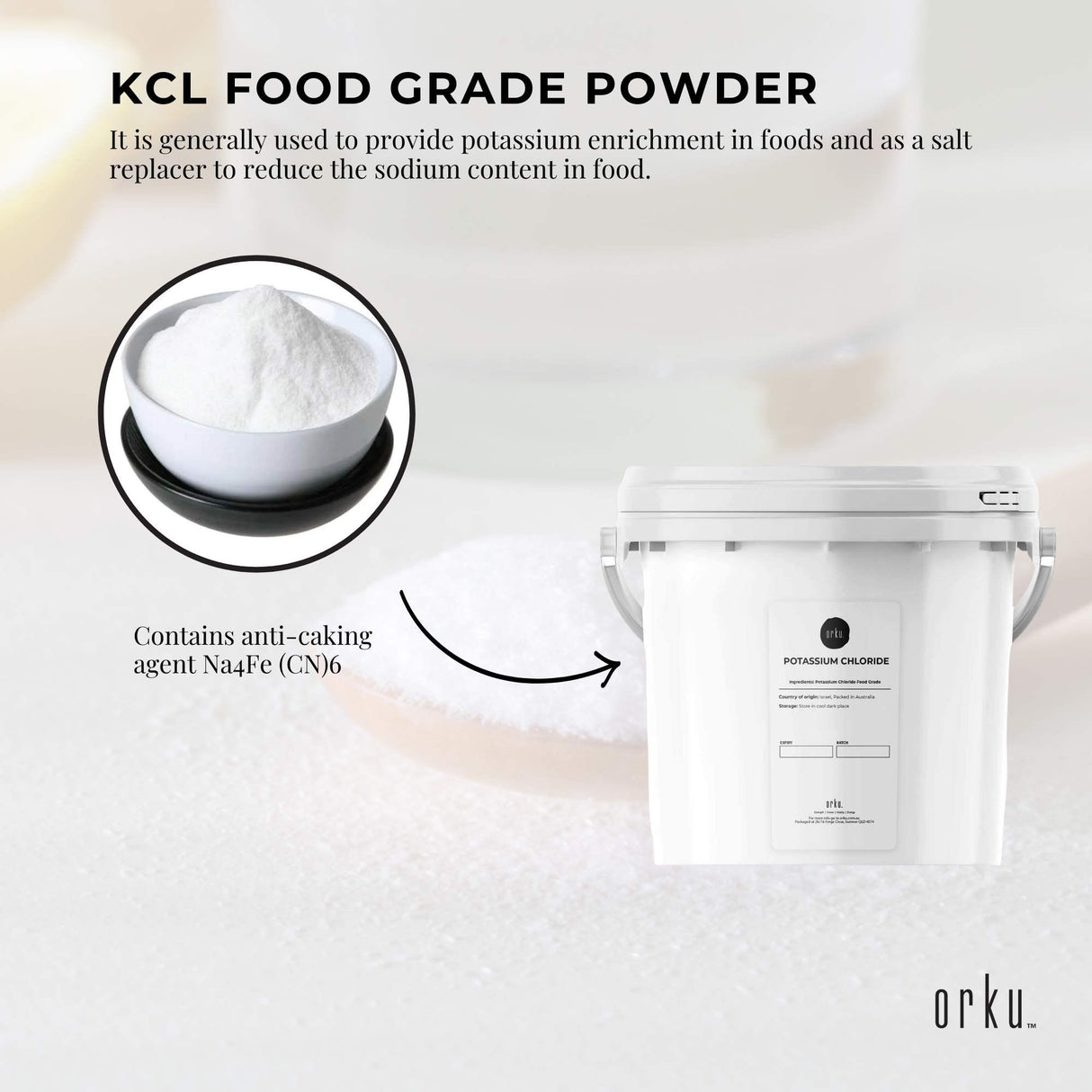 5Kg Food Grade Potassium Chloride Powder - E508 Mineral Supplement in Resealable Tub