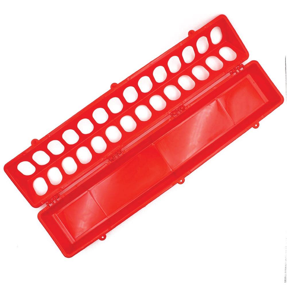 50cm Long Poultry Feeder Chicken Feeding Trough Red Plastic Flip Top Container