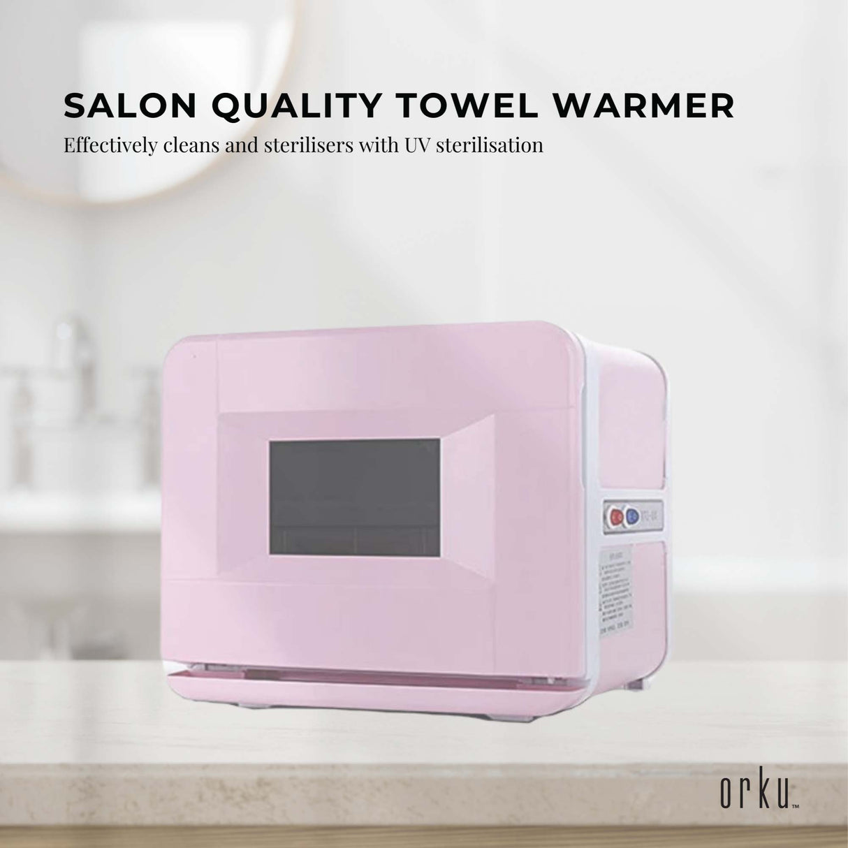 Compact Pink UV Electric Towel Warmer and Steriliser Cabinet - 8L Sanitising Hot Heater