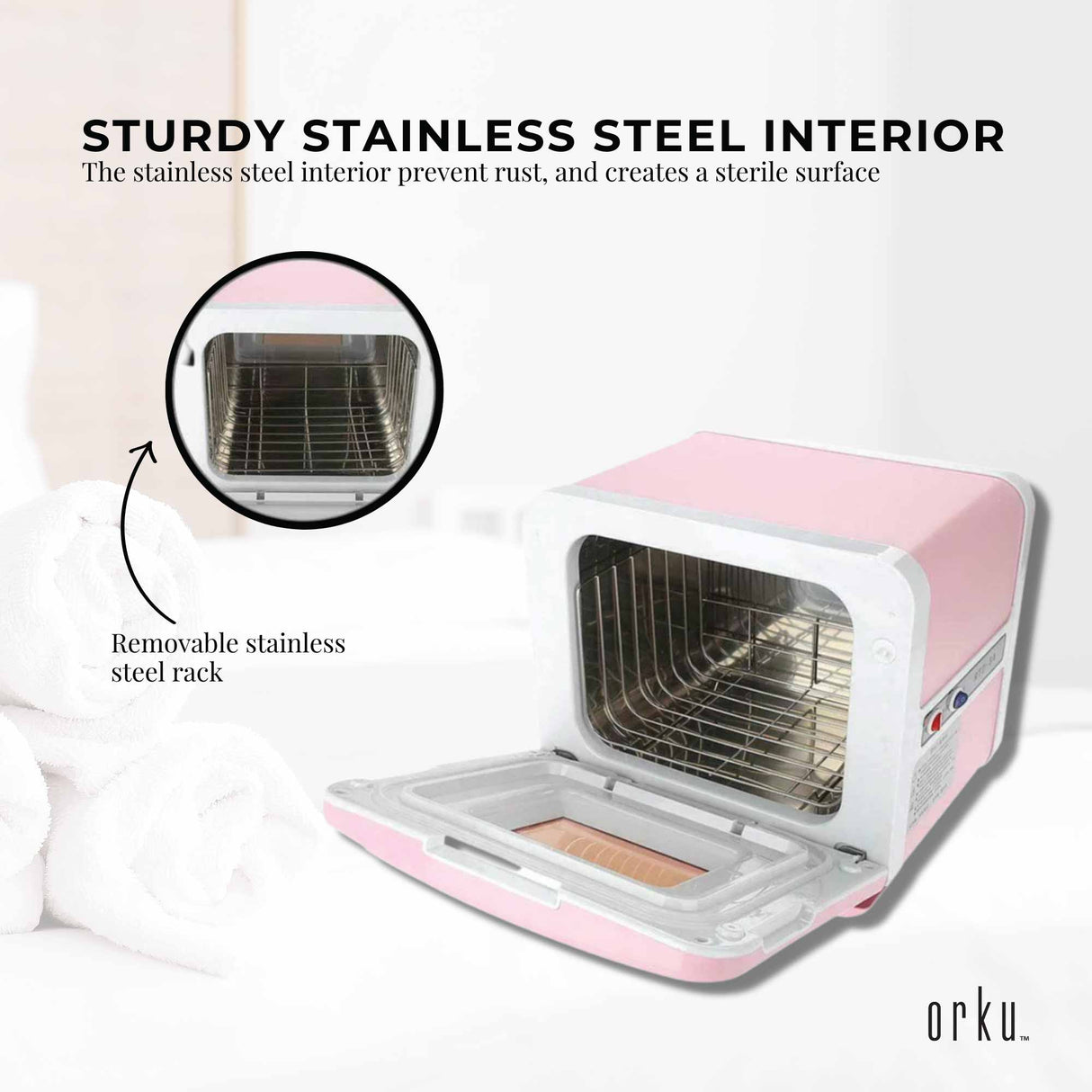 Compact Pink UV Electric Towel Warmer and Steriliser Cabinet - 8L Sanitising Hot Heater