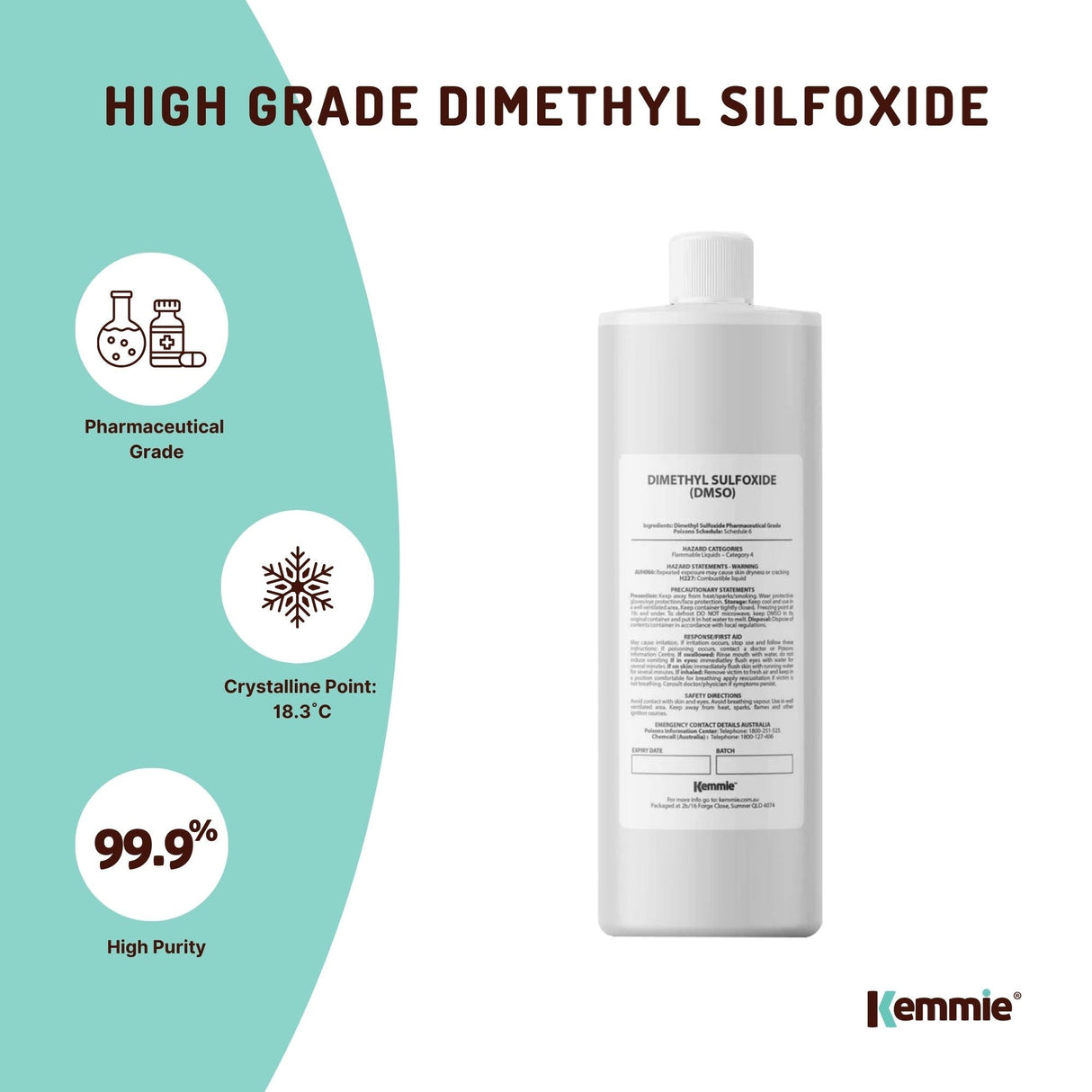 99.9% Pure Dimethyl Sulfoxide DMSO Liquid - Pharmaceutical Grade 250ml Solvent