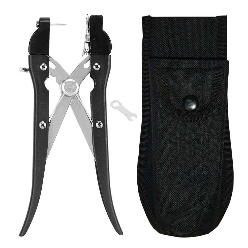 Ear Tag Applicator Plier + Case - Alloy Livestock Animal Cattle Punch Tagger