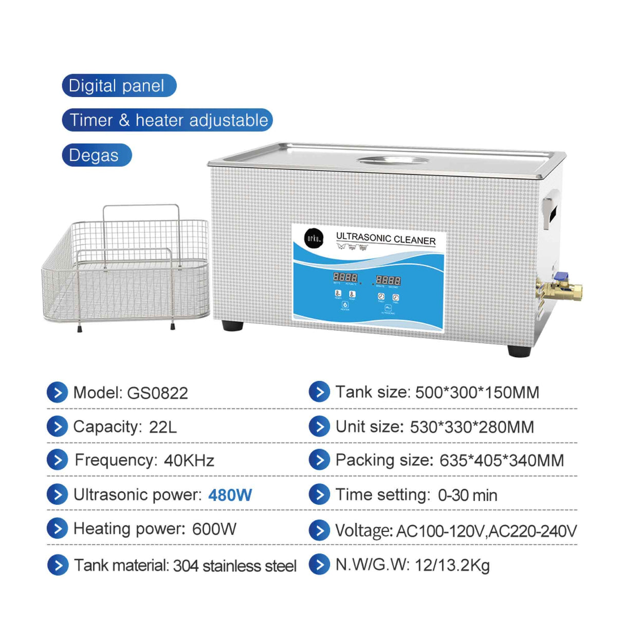 22L Ultrasonic Jewelry Cleaner with Digital Control for Superior Cleaning and Sterilization