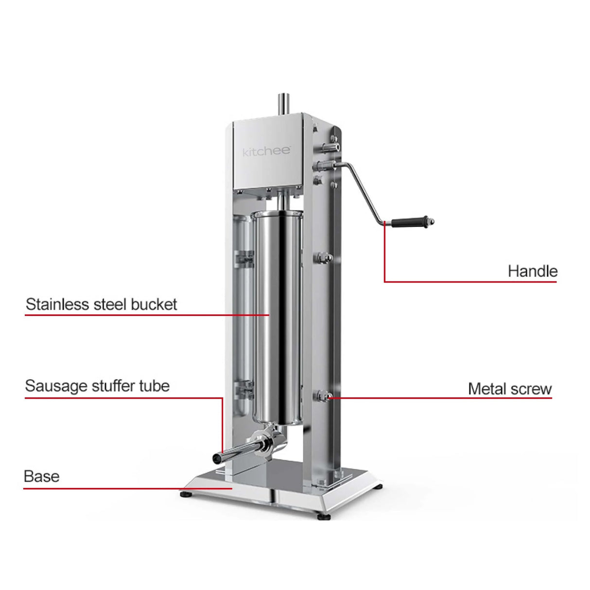 7L Stainless Steel Manual Vertical Sausage Stuffer Machine with Multiple Nozzles